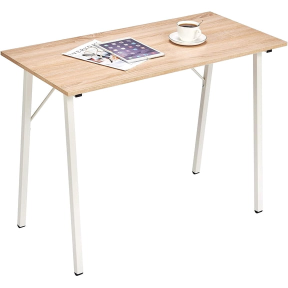 AOEIUY Small Computer Desk Study Writing Table for Home Office, I Shaped Modern Desk Office Laptop Desk Sturdy Work Table PC Wood Computer Table Gaming Desk with Metal Frame - 39.4"