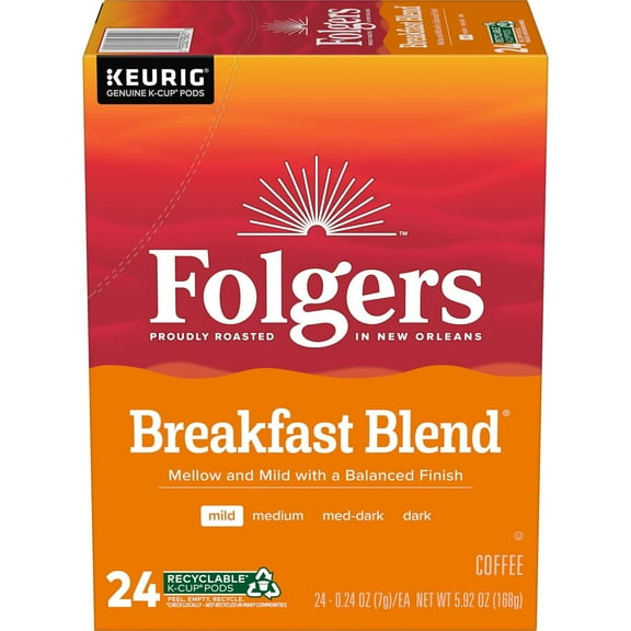 2X - Folgers Breakfast Blend Coffee Mild Roast Keurig K-Cup Pods - 24ct