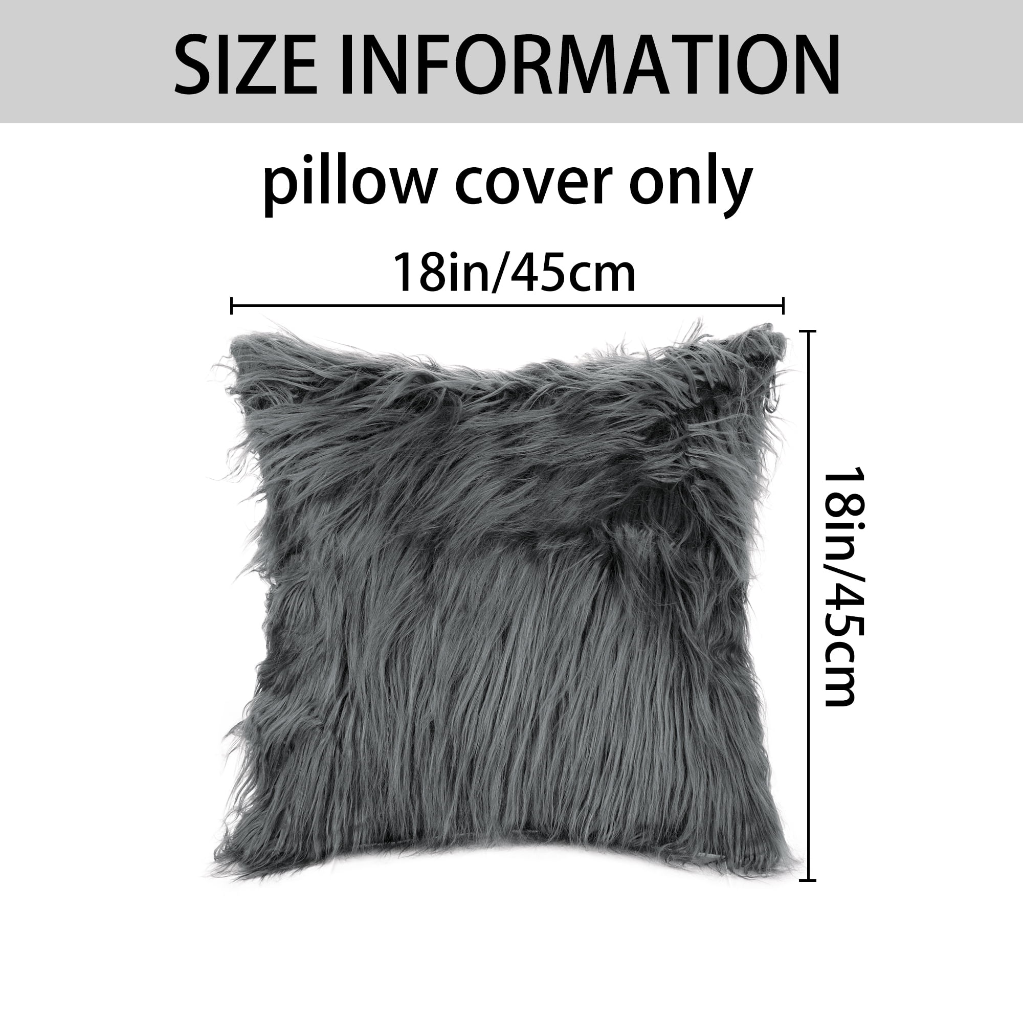 Unique Bargains Faux Fluffy Zipper Closure Cushion Covers Throw Pillow Covers (2 Count) Dark Gray 18" x 18"