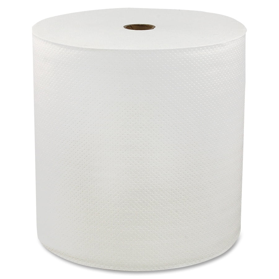 Genuine Joe Solutions 850' Roll Hard Wound Paper Towels - 1 Ply - 7" X 850 Ft - White - Virgin Fiber - Soft, Embossed, Absorbent, Eco-friendly, Strong - 6 / Carton