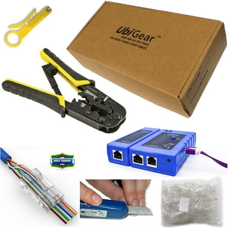 Network Tools UbiGear Cable Tester + Crimp Crimper + 50 Pcs RJ45 CAT5e Pass-though Connector Plug Network Tool Kits ()