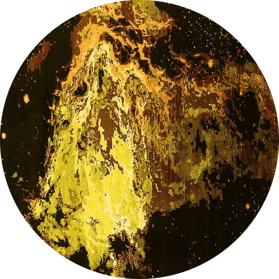 Ahgly Company Indoor Round Oriental Yellow Industrial Area Rugs, 7' Round