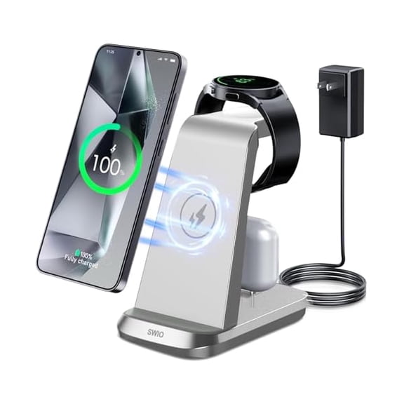 Wireless Charger for Samsung Phones Watch Earbuds(Not for Z Flip & A Serie-Phone), 3 in 1 Charging Station for Galaxy Watch 7/Ultra/6/5/4/3,S25 S24 S23 S22 S21 S20/Note 20 10/Z Fold 4 3,Buds/2/Pro