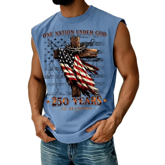 Men's 250th Anniversary Tank Tops– 250th Anniversary Edition, Classic Undershirts, Breathable Sleeveless Tee for Summer Sky Blue 5XL