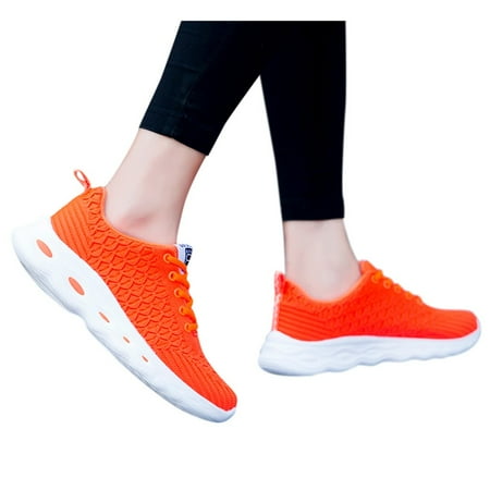 

f21 Women Flying Woven Mesh Shoes Lace-Up Casual Shoes Student Sports Running Shoes Sneakers for Women Size 6 Orange Wide