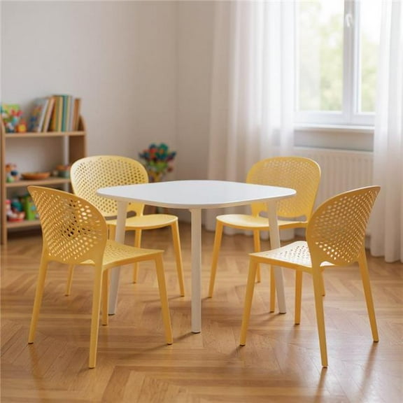 HomeRoots 554667 Yellow Heavy Duty Plastic Juvenile Chairs - Set of 4