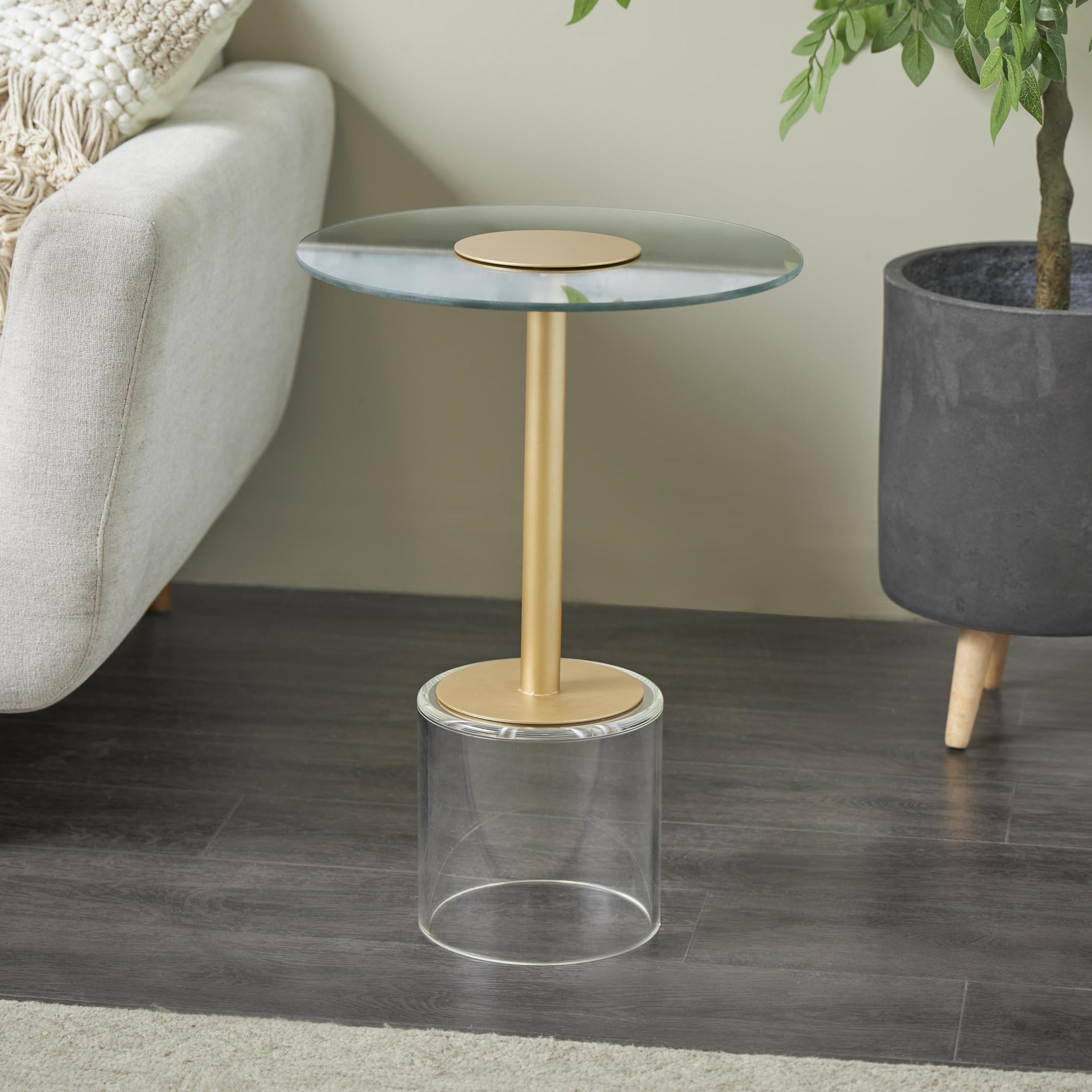 DecMode 16" x 22" Clear Acrylic Plastic Accent Table with Elevated Base and Gold Stand, 1-Piece