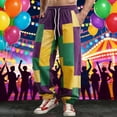 thumbnail image 2 of Elastic Waist Pants for Men Color Block Mardi Gras Printed Exercise Pants Comfy Relaxed Fit Joggers Sweatpants 02-Purple XL, 2 of 5