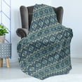thumbnail image 4 of Geometric Soft Flannel Fleece Throw Blanket, Chevron Background with Folk Effects and Ikat Retro Display, Cozy Plush for Indoor and Outdoor Use, 70" x 90", Earth Yellow Petrol Blue, by Ambesonne, 4 of 5