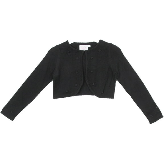 Little Girls Pearl Embellishments Flower Girls Knit Cotton Bolero (30C10C) Black S