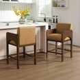 thumbnail image 2 of Guyou Mid-Century Modern Faux Leather Bar Stools Set of 2, 27" Counter Height Chair in Walnut Wood Frame with Footrest, Upholstered Bar Chairs Wood Barstool with Linen Seat for Dining Room, Brown, 2 of 6