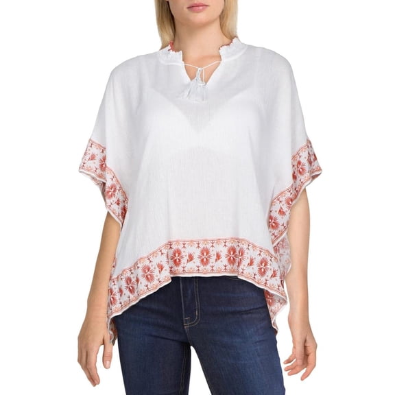 NYDJ Women's Square Cascade Popover, Optic White with Blaze EMB, XS