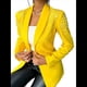 thumbnail image 1 of Blazer de Negocios para Mujer, Chaqueta de Traje de Larga con Abertura Frontal, Abrigo con Botones de Diamantes de Imitación, Ropa de Oficina Amarillo S, 1 of 8