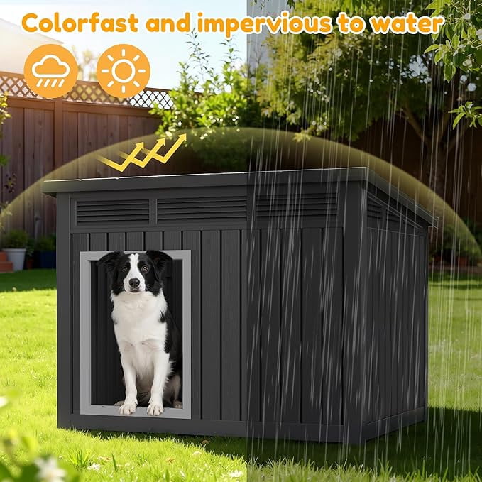 YOSADIER Large Dog House for Indoor & Outdoor - Weatherproof & Removable Roof, Fits Small to Large Dogs-Black (42.8" L x 33" W x 31.5" H)