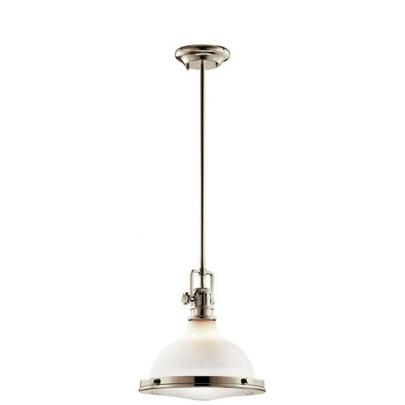 1 Light Vintage Farmhouse Large Pendant Light Light with Etched (Painted White Inside)/Fresnel Lens Glass-Polished Nickel Finish Bailey Street Home