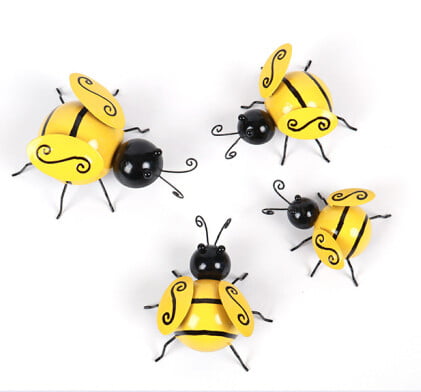 Bumble Bee Garden Accents Lawn Wall Backyard Ornament Decorative Metal Set of 4 