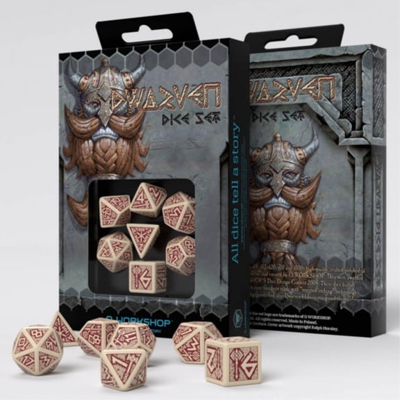 Q-Workshop QWOSDWA87 Dwarven Dice - Beige & Burgundy - Set of 7