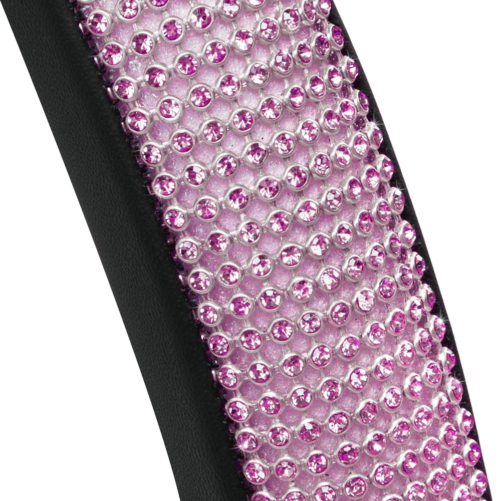 Crystal Glitter Rhinestones Stylish Bling Bling Sparkle Steering Wheel Cover for Cars Trucks SUVs, Universal Size (Crystals - Pink / Purple)