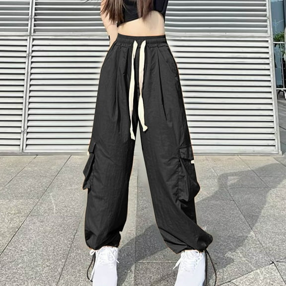 lulshou Womens Cargo Pants Mid Waist with Pocket Overalls Casual Pants Spring Summer Wide Leg Cargo Pants Business Work Pants