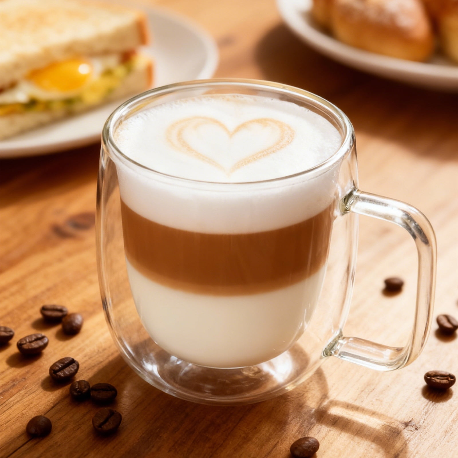 Double Walled Glass Coffee Mugs,14oz,Large Espresso Cups with Handle,Set of 4 Clear Glasses ,Tea Latte Cappuccino Mug ,Glassware