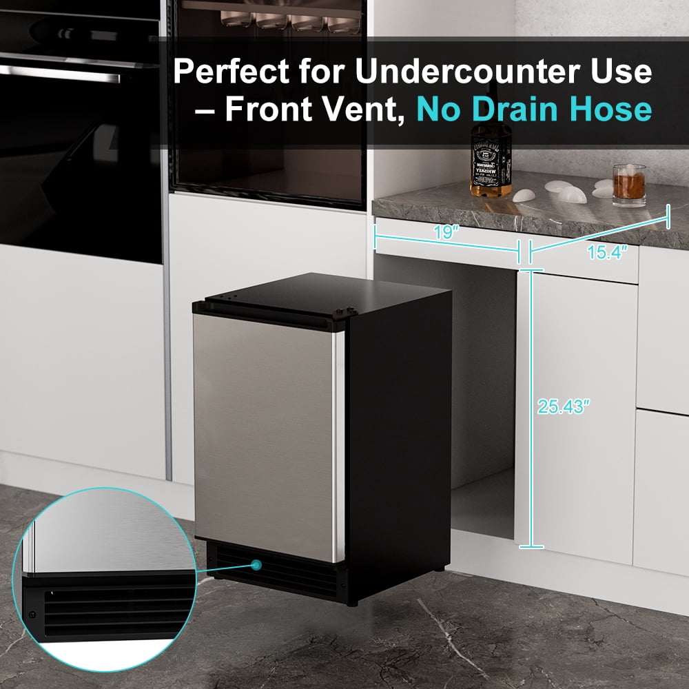 OUBID 15"W Drainless Under Counter Ice Maker, 22 lbs Storage Bin, Crescent Ice, Built-In/Freestanding Ice Maker, No Drain Required, ETL Certified, for Residential & Commercial Use