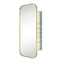 TEHOME Gold Rectangle Long Recessed and Surface Mount Stainless Steel Metal Framed Rounded Rectangular Bathroom Cabinet with Mirror 20x40''