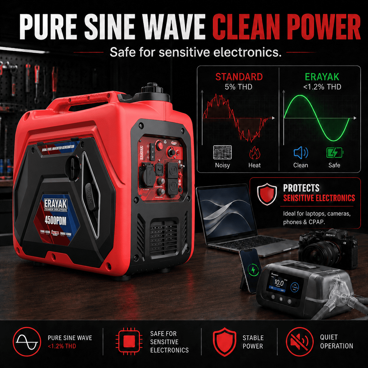 ERAYAK 4500W Dual-Fuel Inverter Generator, Quiet Gas Propane Portable Generator for Home & RV