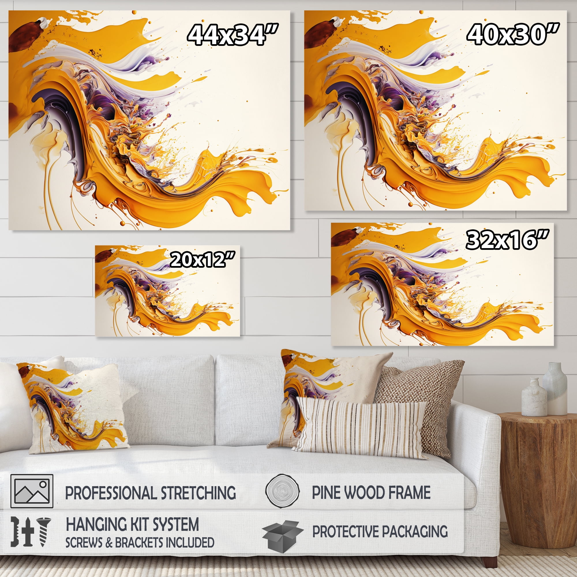 Designart White And Gold Fusion V Canvas Wall Art