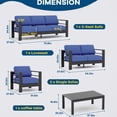 thumbnail image 3 of Garvee Aluminum Outdoor Sofa Conversation Sets, 5 Piece, Rust Resistant, Black & Blue, 3 of 7