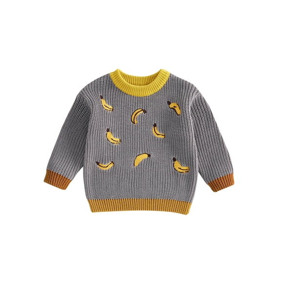Baby Toddler Boys Girls Knit Sweaters 0 3 6 9 12 18 24 Months Long Sleeve Round Neck Banana Embroidery Loose Pullover Infant Fall Tops