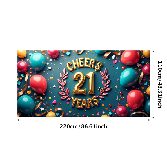 Golden Cheers to 21 Years Celebration Backdrop with Balloons Streamers Stars Photography Props Party Banner Decorations Birthday Supplies