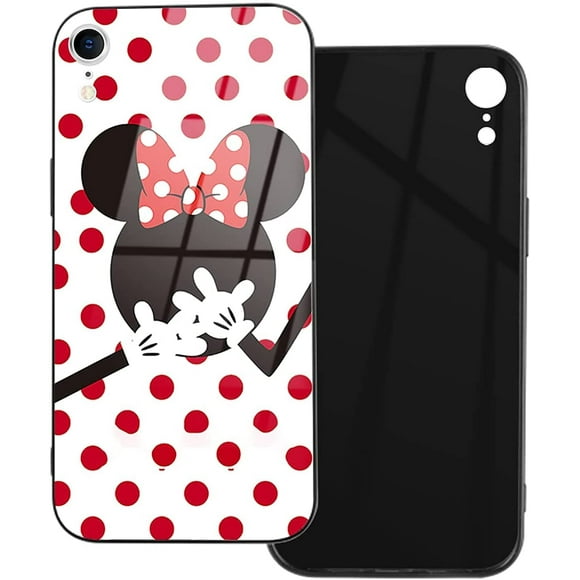for iPhone XR Case 6.1 Inch, Case Cover with Cute Mouse Cartoon Pattern, Soft & Flexible TPU Design Shockproof Protective, and Tempered Glass Back iPhone XR Case for Girls Women