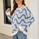 thumbnail image 3 of Gibobby Suéteres para mujer, Suéteres de otoño para mujer 2023 de manga larga a rayas de gran tamaño, suéter de punto casual de moda con cuello redondo(Azul,CH), 3 of 5