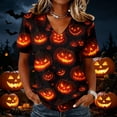 thumbnail image 2 of DORKASM Halloween Costumes for Women Short Sleeve Ghost Graphic Basic Blouse V Neck Skeleton Funny Print Fall Winter Shirt Spooky 2026 Trendy Pullover Vermilion 2XL, 2 of 5
