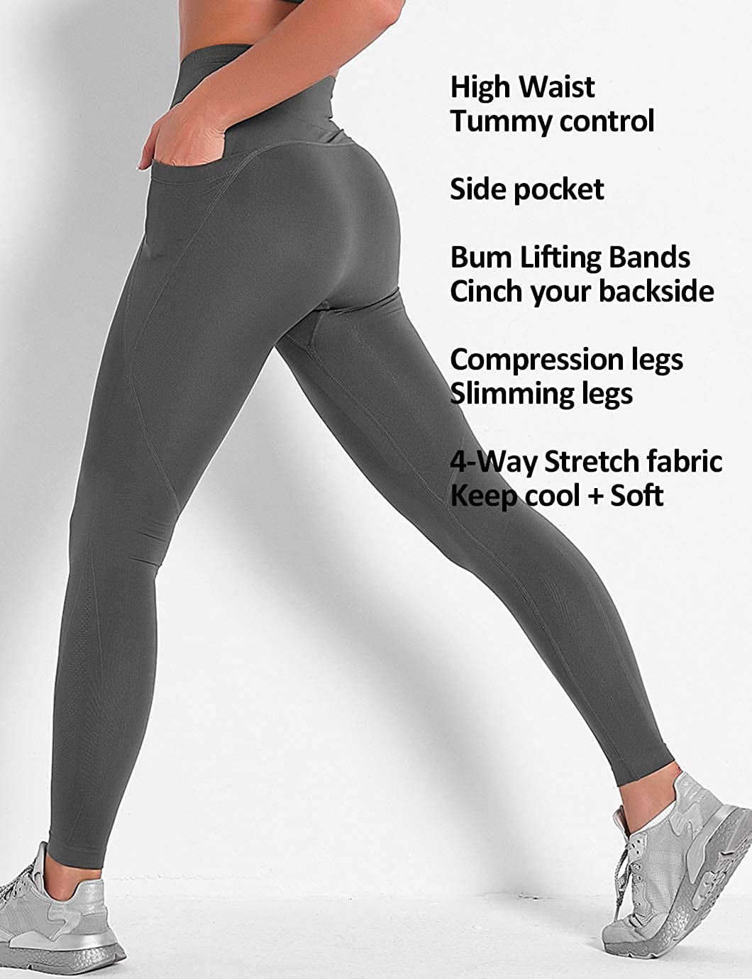VASLANDA Seamless Leggings for Women Butt Lift High Waisted Yoga Pants with  Pockets Tummy Control Compression Workout Tights Gym 