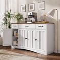thumbnail image 3 of Aiho 55.1" W Sideboard Buffet Cabinet, Modern Wood Kitchen Sideboard with 3 Drawers & 4 Doors, Buffet Table for Kitchen, Dining Room, White and Brown Top, 3 of 11