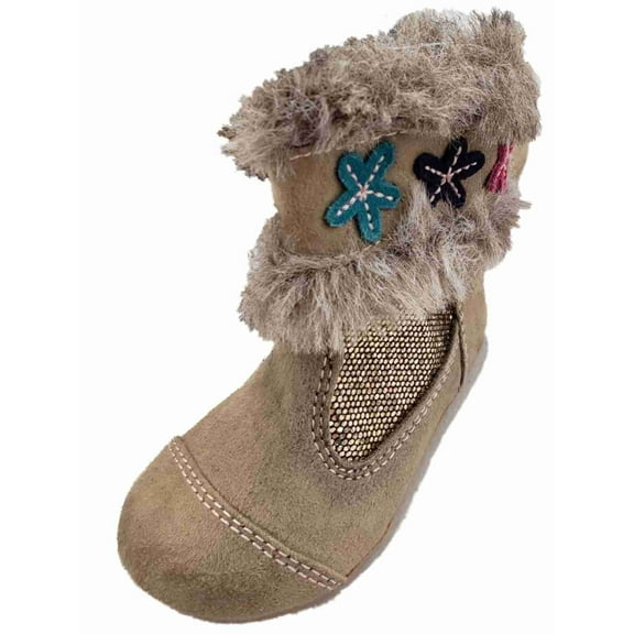 Infant Girls Brown Sparkle Glitter Fuzzy Boots Booties Baby Shoes 4