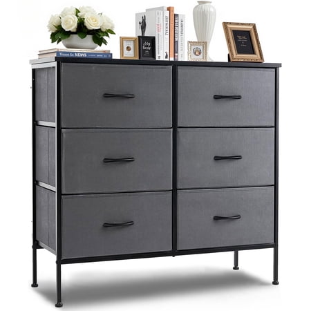 Nextay 6-Drawer Fabric Dresser for Bedroom, Storage Dresser Closet with Steel Frame & Wooden Top for Living Room, Entryway, Grey