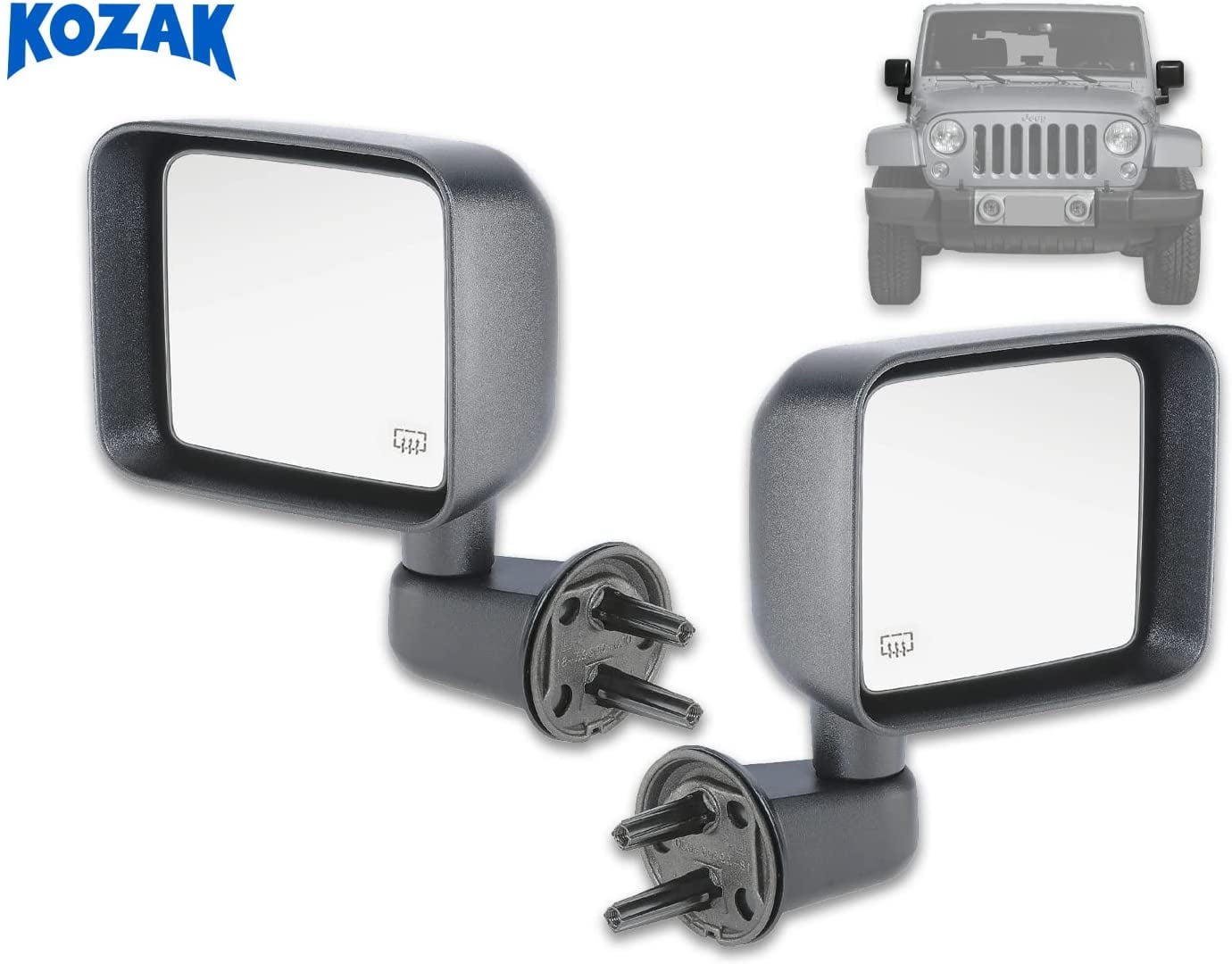 KOZAK Replacement Black Door View Mirror Left (Driver Side) and Right (Passenger  Side) Side compatible with 2007-2017 Jeep Wrangler 
