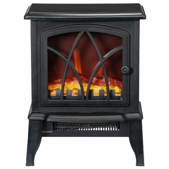 14" Electric Fireplace Heater, Freestanding Electric Fireplace with Realistic Flames, 750W/1500W, 323 sq. ft., Overheating Protection, Black