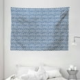 thumbnail image 1 of Tie Dye Tapestry, Hand Drawn Style Indonesian Batik Pattern with Curves and Small Triangles, Wall Hanging for Bedroom Living Room Dorm Decor, 80W X 60L Inches, Navy Blue and Cream, by Ambesonne, 1 of 2