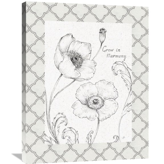 Global Gallery Daphne Brissonnet 'Blossom Sketches Words I Border' Canvas Wall Art