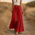 thumbnail image 2 of TEAJOPSUU Womens Pleated Wide Leg Palazzo Maxi Pants Flowy High Waist Elastic Elatic Drawstring Culottes Pants Dressy Daily Everyday Vacation Trousers Red, 2 of 5