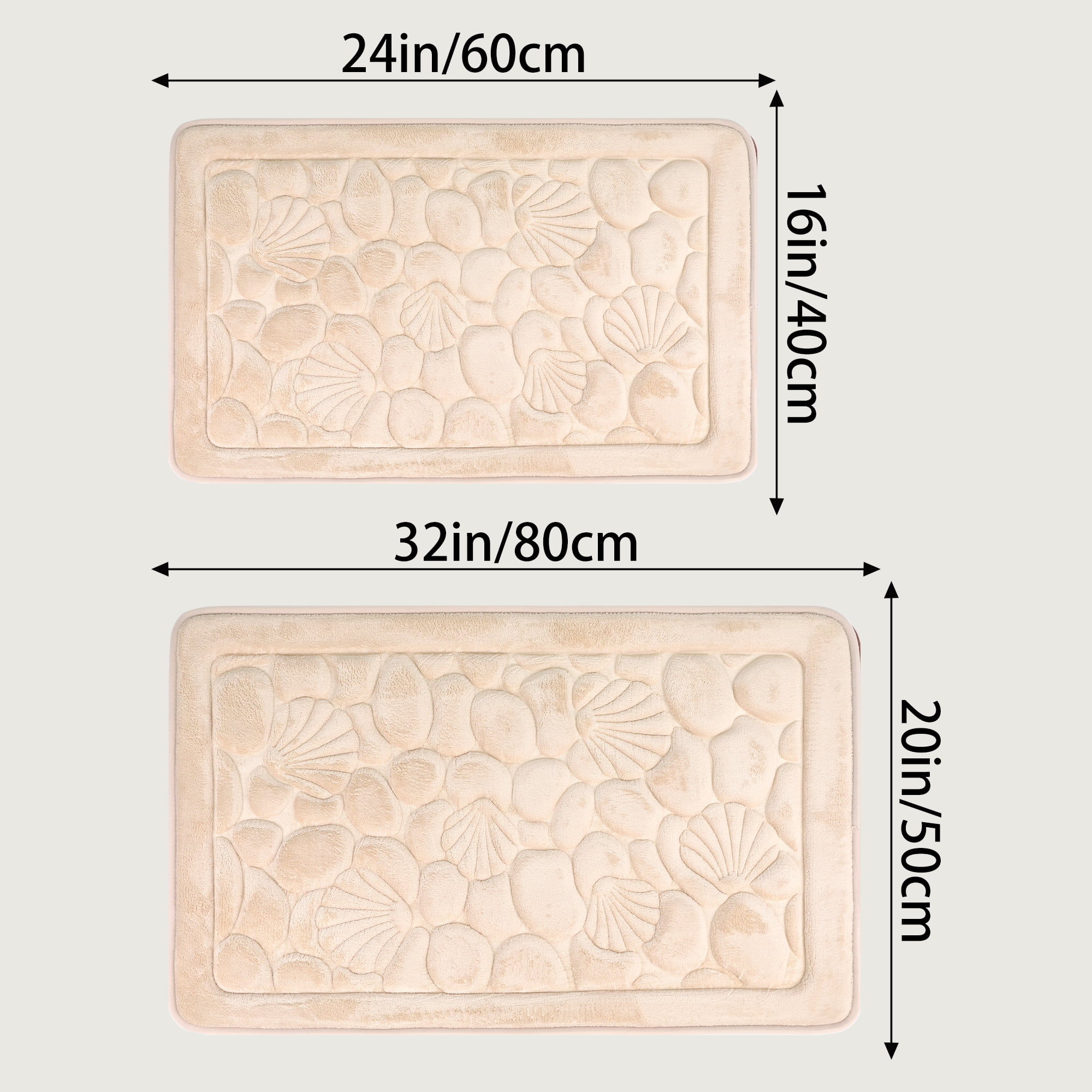 Unique Bargains Shell Pattern Bath Mat Memory Foam Non-Slip Bath Rugs Khaki 20" x 32"