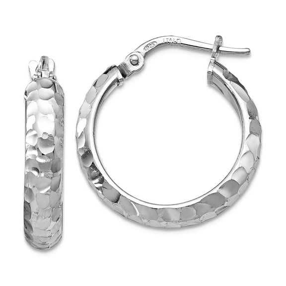 925 Sterling Silver Textured Polished Radiant Essence Rhodium Plated Hinged Hoop Earrings 21x19.11mm Wide 3.88m Hoop Ear