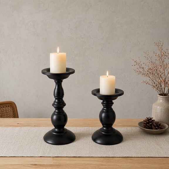KGJQ Vintage Candle Holder, Black Matte Pillar Candle Holders, Metal Heat-Resistant Candle Stand for Scented Candles And Tealights, Retro Candlestick for Dining Table And Wedding Decor