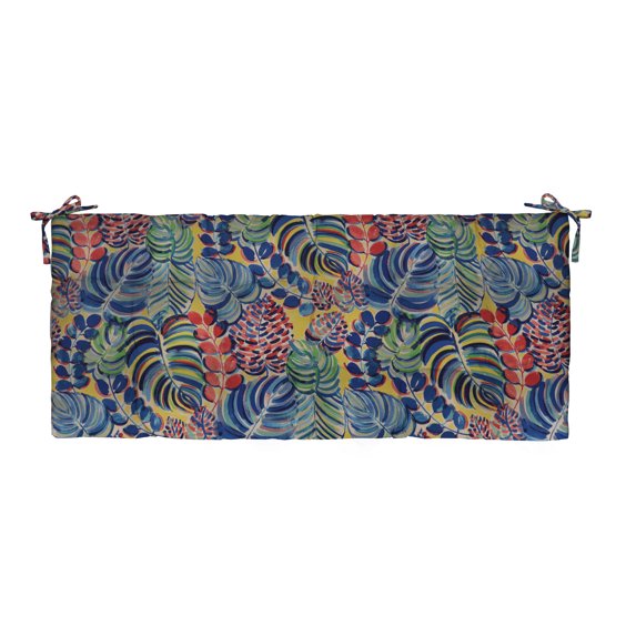 RSH Décor Indoor Outdoor 2” Tufted Bench Cushion with Ties (60” x 18” x 2”), Beach Access Calypso