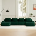 thumbnail image 4 of FFH 146" Cloud Couch, Living Room Furniture Sets, U Shaped Boneless Sectional Sofa (Green, 4 Seater with 2 Ottoman), 4 of 18