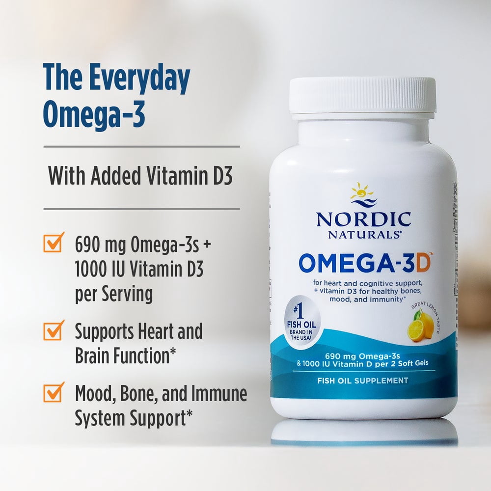 Nordic Naturals, Omega-3D Softgels, 690 Mg, Lemon, 120 Ct