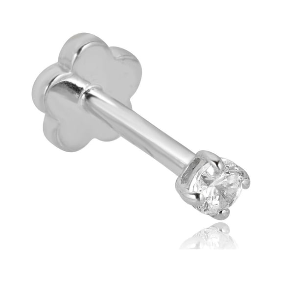 AVORA 14K White Gold 2mm Simulated Diamond CZ Cartilage Piercing Flat Back Earring Body Jewelry (18 Gauge)